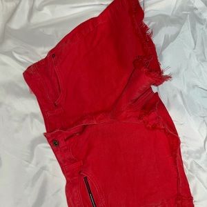 Red Tommy Hilfiger frayed end shorts